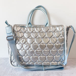 RESELL ITEM - Silver Heart Puffy Tote with Crossbody