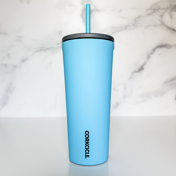 OklaRootie - Santorini - Corkcicle 24oz Cold Cup With Metal Straw