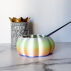 Large Pumpkin Craft Bowl - Pastel Rainbow Pale Blue Base - Designed by Newt!