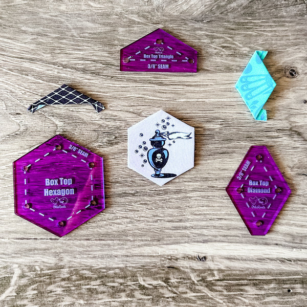 English Paper Piecing Set of 3 - 3/8" Seam Allowance - "Box Top" Style - Purple - Acrylic Template