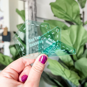 English Paper Piecing Set of 3 - 1/4" Seam Allowance - "Box Top" Style - Light Green - Acrylic Template