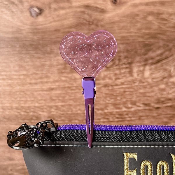 Heart - Purple Glitter - Individual Acrylic Pattern and Craft Clip