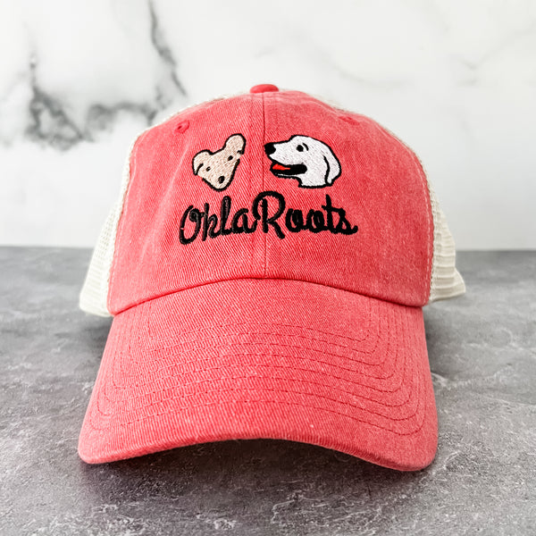 Red OklaRoots Mesh Baseball Cap