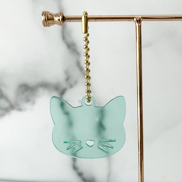 Cat Face - Light Green - Hanging Charm - Sold Individually