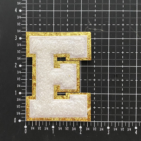 Varsity Letter Glitter Outlined Chenille Iron On Patch w/ Adhesive