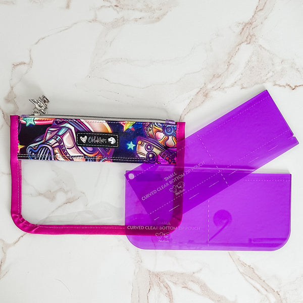 Curved Clear Bottom Zip Pouch - Purple -  Acrylic Template