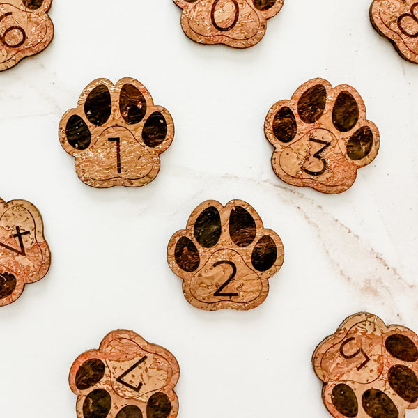 Lava Cork Puppy Paw Pattern Labels - Numbers - 0-9