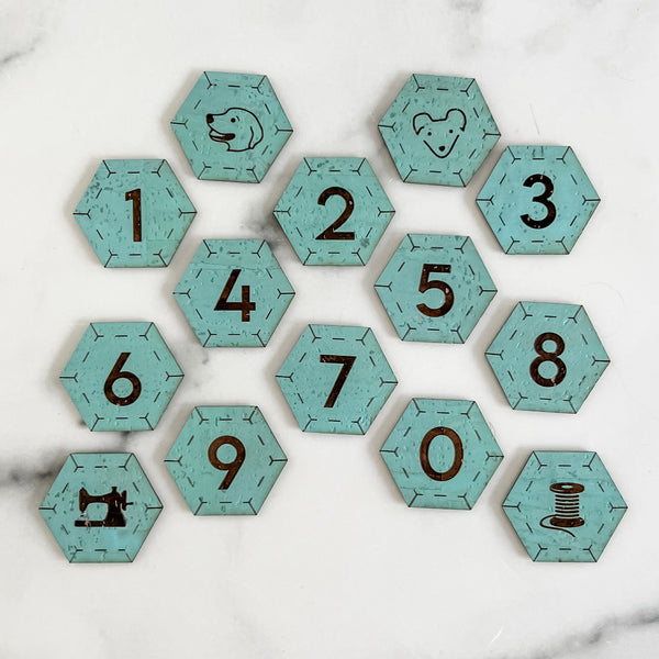 Aqua Hexagon Pattern Labels - Numbers + 4 Bonus Labels