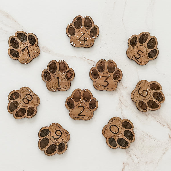 Silver Cork Puppy Paw Pattern Labels - Numbers - 0-9