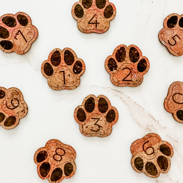 Cosmic Cork Puppy Paw Pattern Labels - Numbers - 0-9